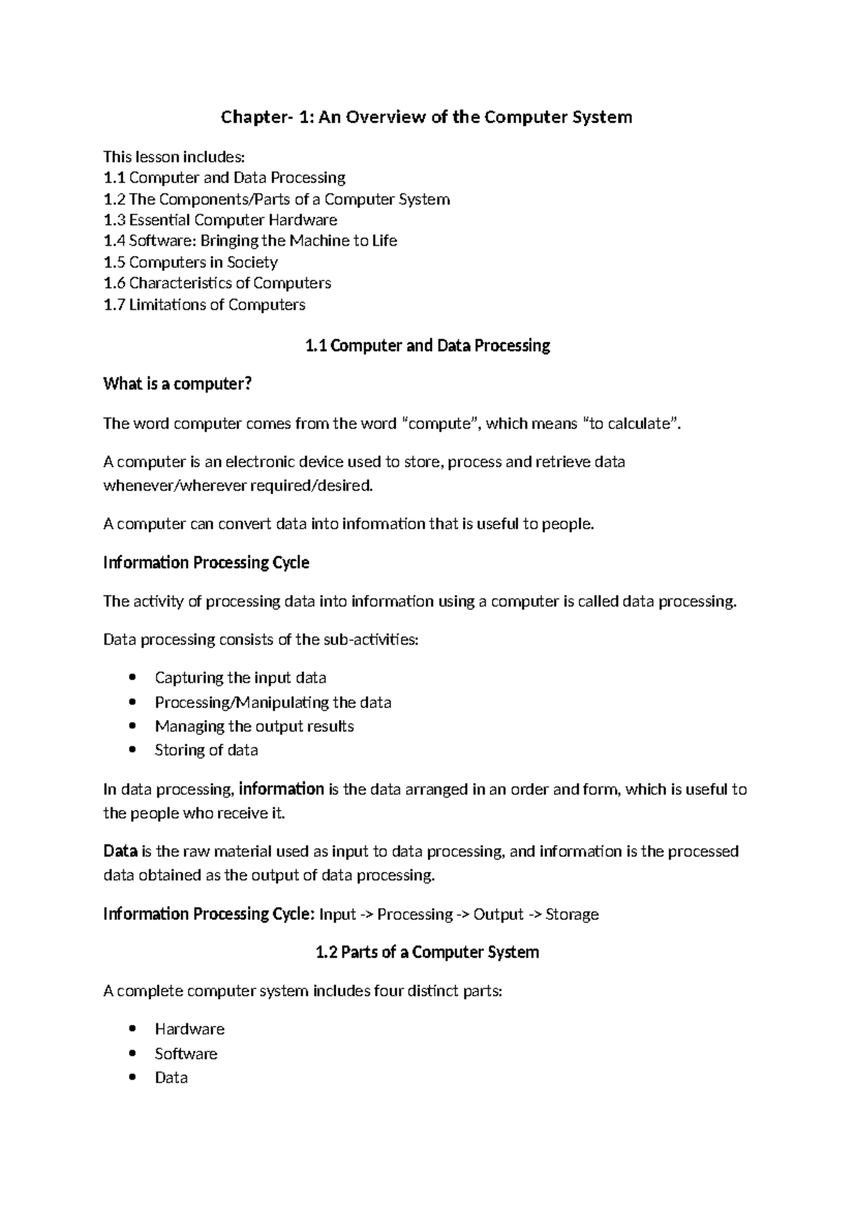 1 - Chapter 1 Intro - Chapter- 1: An Overview of the Computer System ...