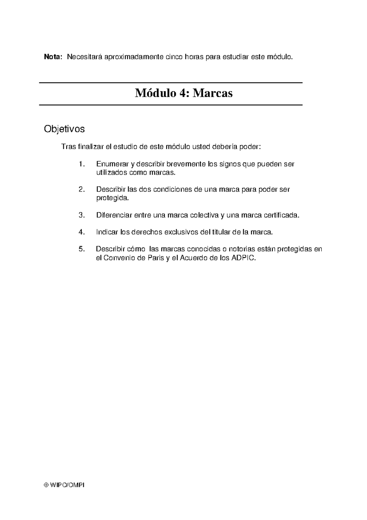 Módulo 4 Marcas - Nota: Necesitará aproximadamente cinco horas para ...