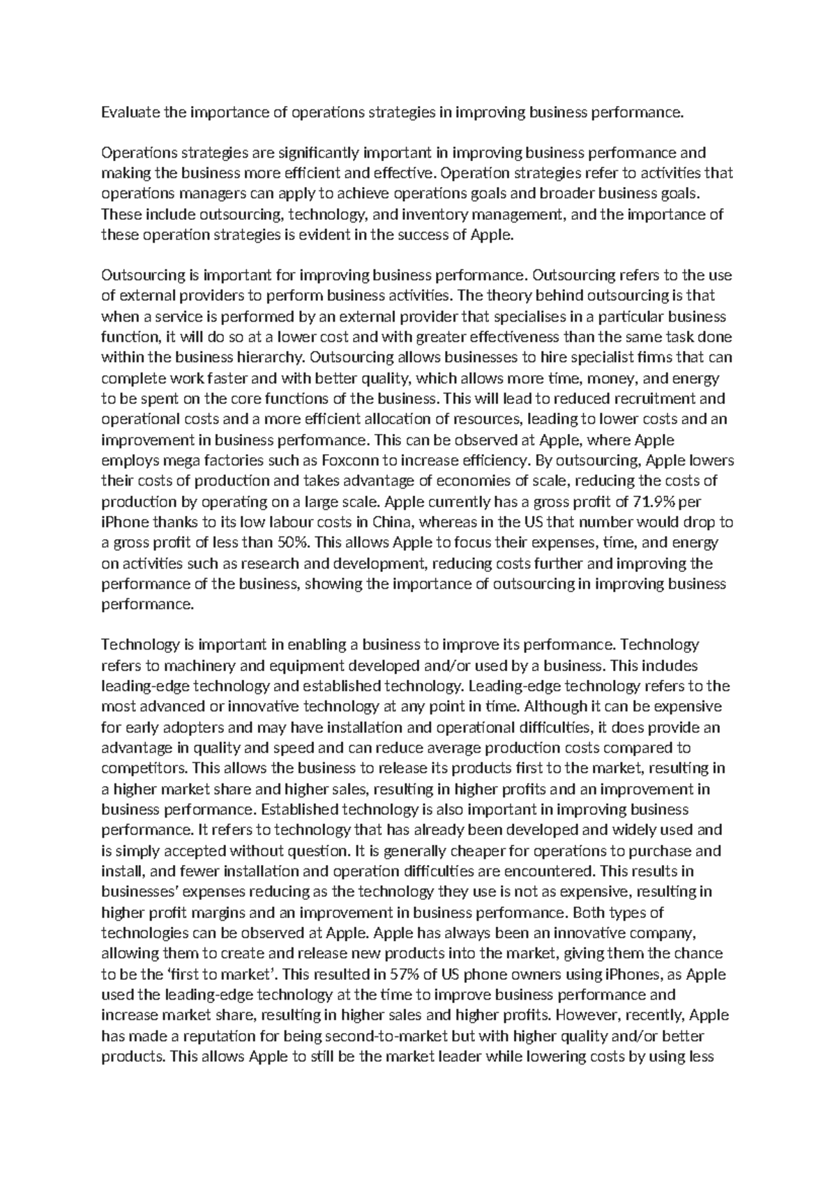 Operations Strategies for Enhancing Business Performance: A Case Study ...