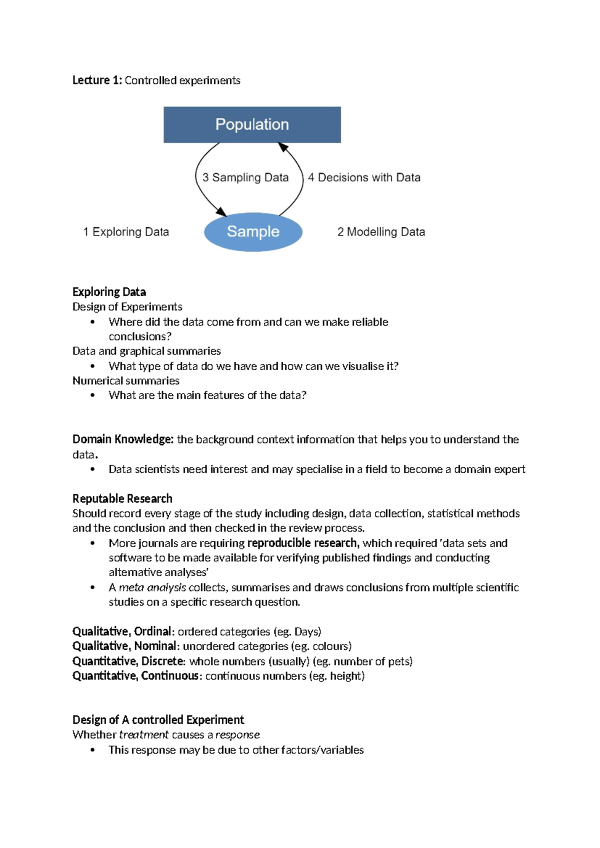 Module 1 - Notes - Lecture 1: Controlled experiments Exploring Data ...