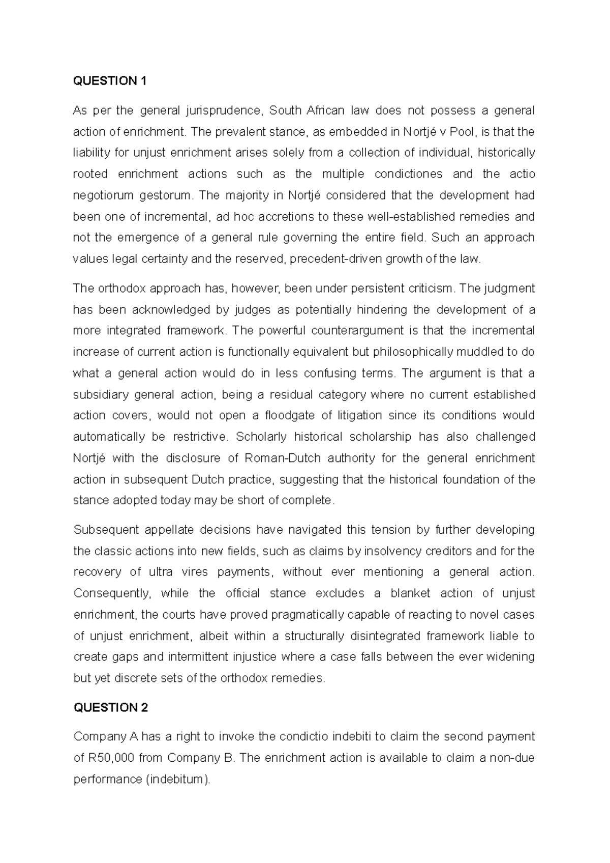 PVL3704 Final Exam: Unjust Enrichment and Estoppel Analysis - Studocu