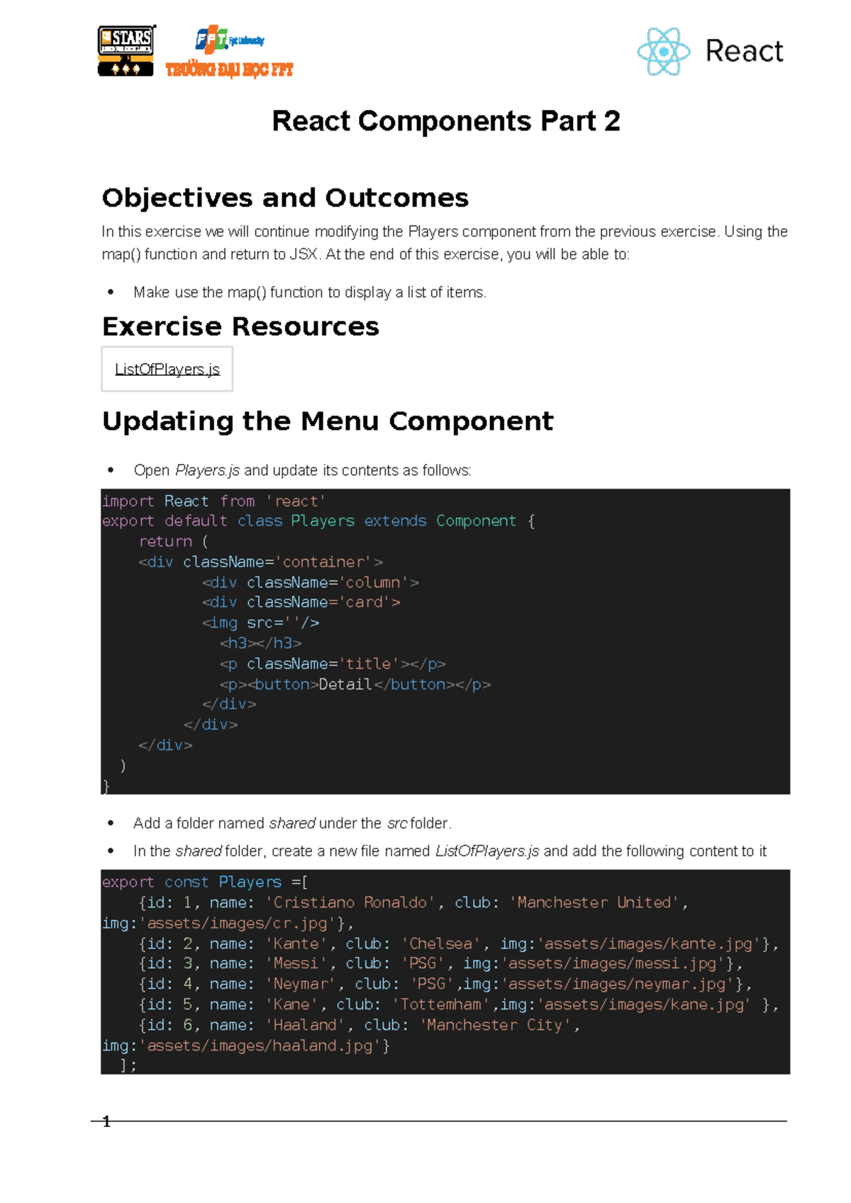 Exercise 7: React Components Part 2 - Objectives & Outcomes - Studocu