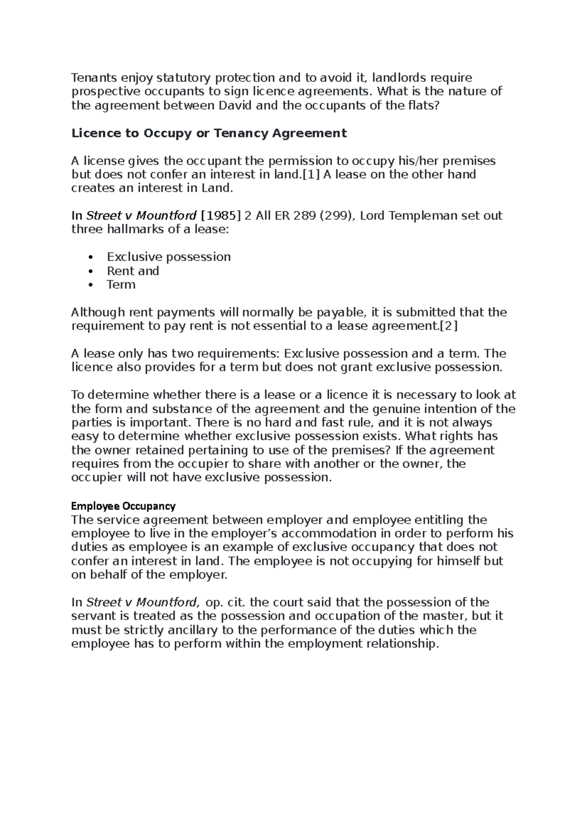 Tenancy Agreement problem - Tenants enjoy statutory protection and to ...