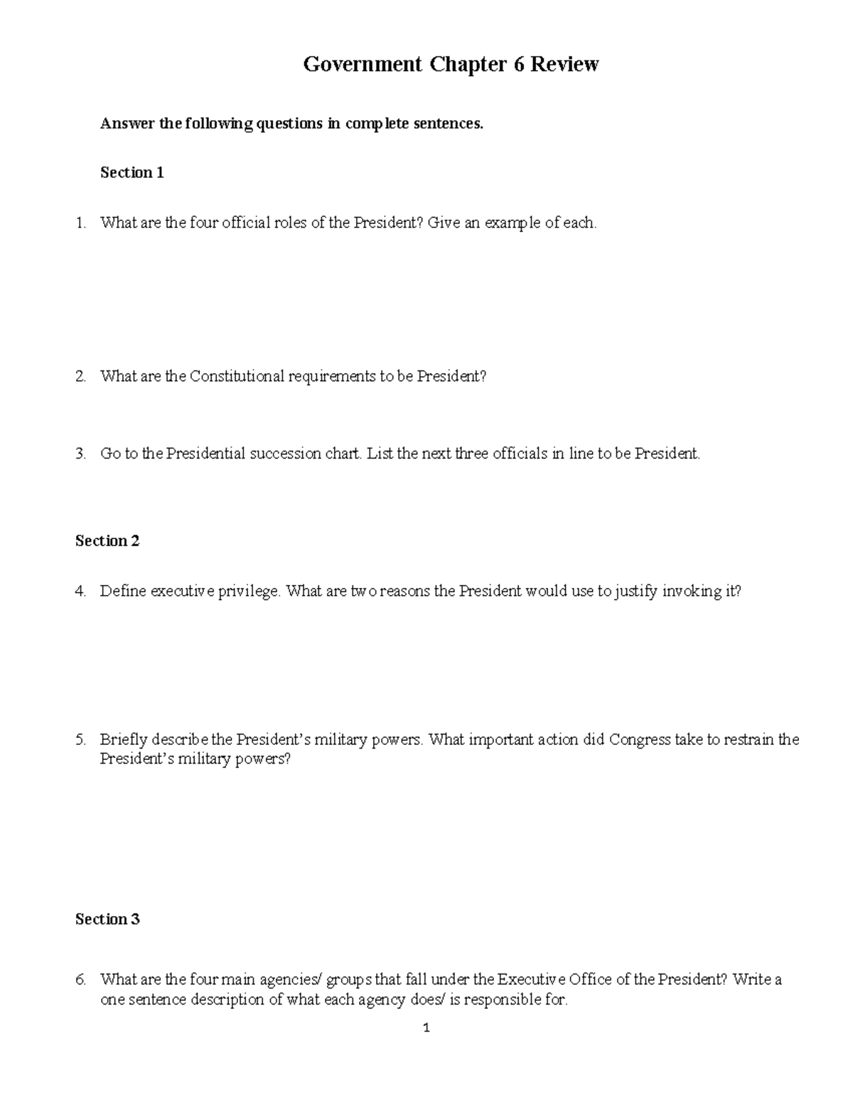 Government CH 6 Review: Presidential Roles, Powers, and Succession ...