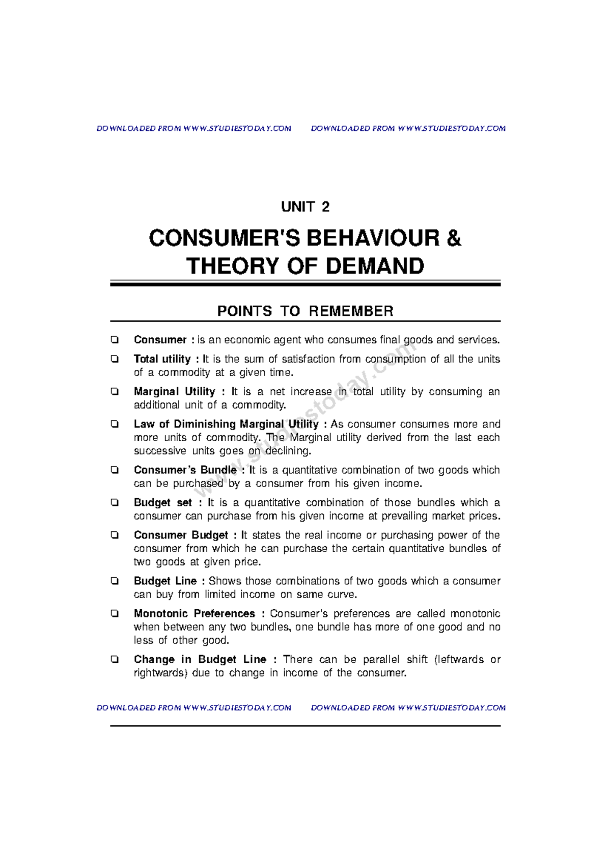 CBSE Class 12 Economics Questions for Consumer Equilibrium and Demand ...