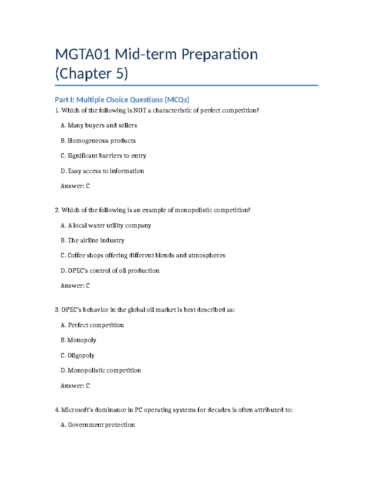 MGTA01 Midterm Prep (Chapter 5) MCQs & SAQs - Studocu