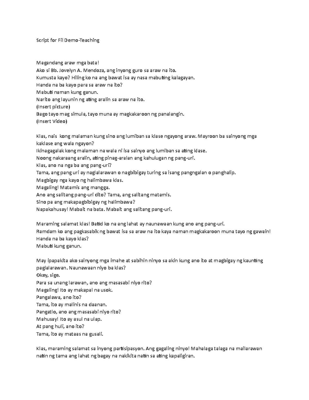 Fil Demo Lesson Plan on Pang-uri and Antas ng Pang-uri - Studocu