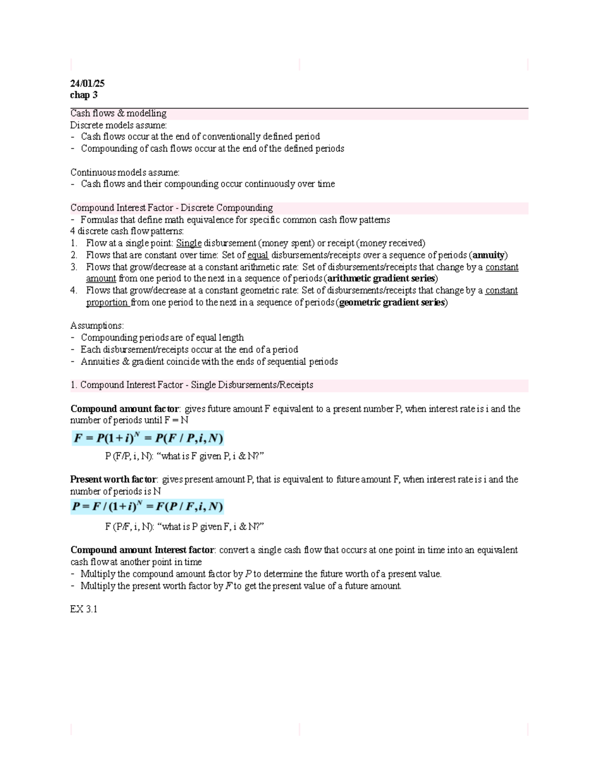 Chap 3 - Cash Flows & Modelling Study Notes (Fin 101) - Studocu