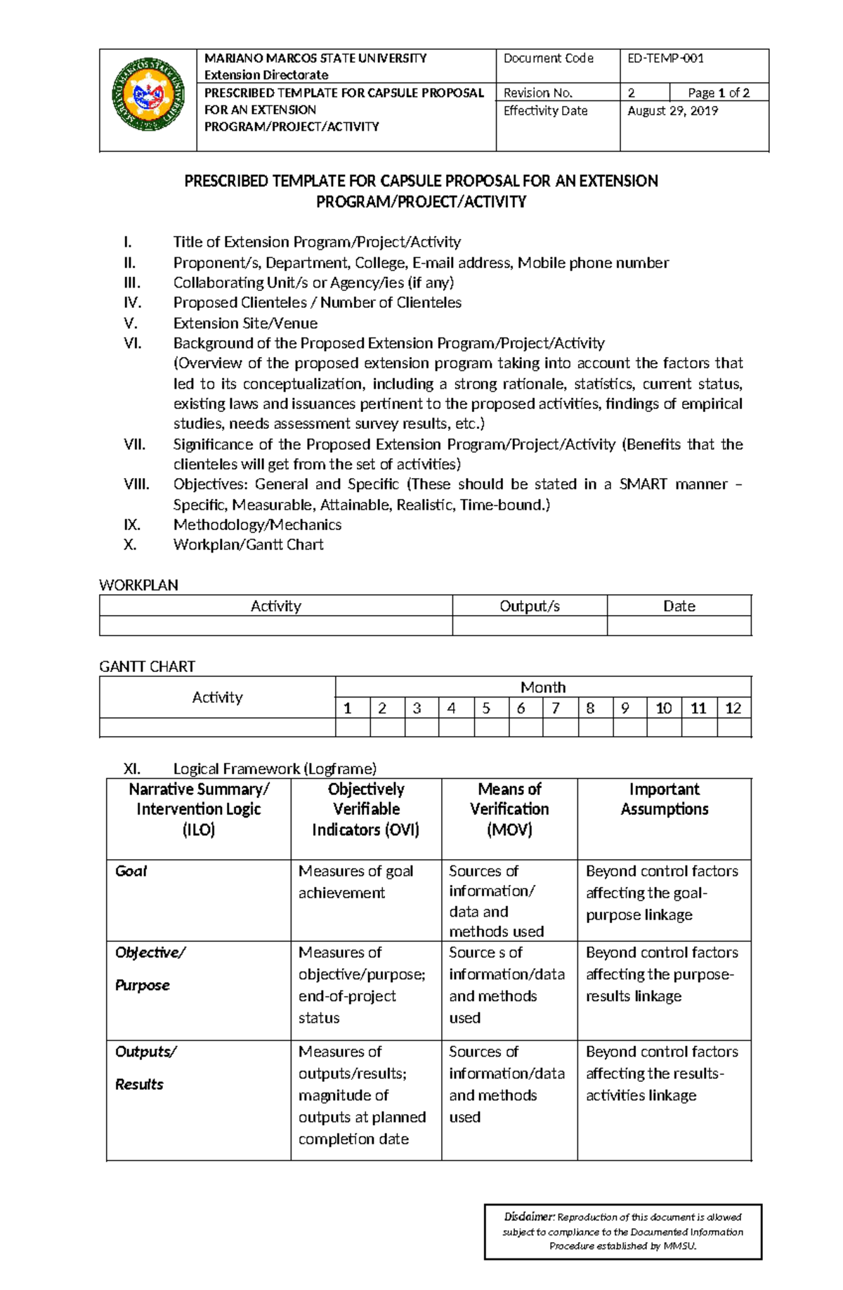 MMSU Extension Capsule Proposal Template Guide - Studocu