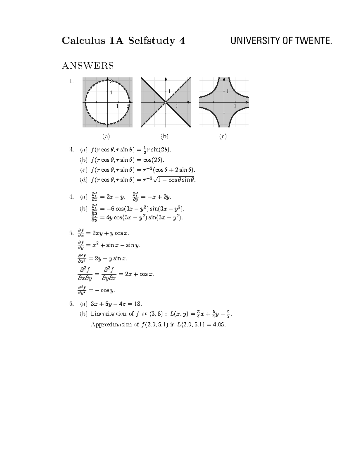 Calculus 1A Self-Study 4 Solutions and Answers - Studeersnel