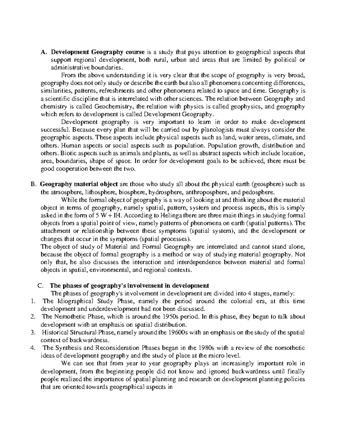 Development Geography notes-001 - A. Development Geography course is a ...