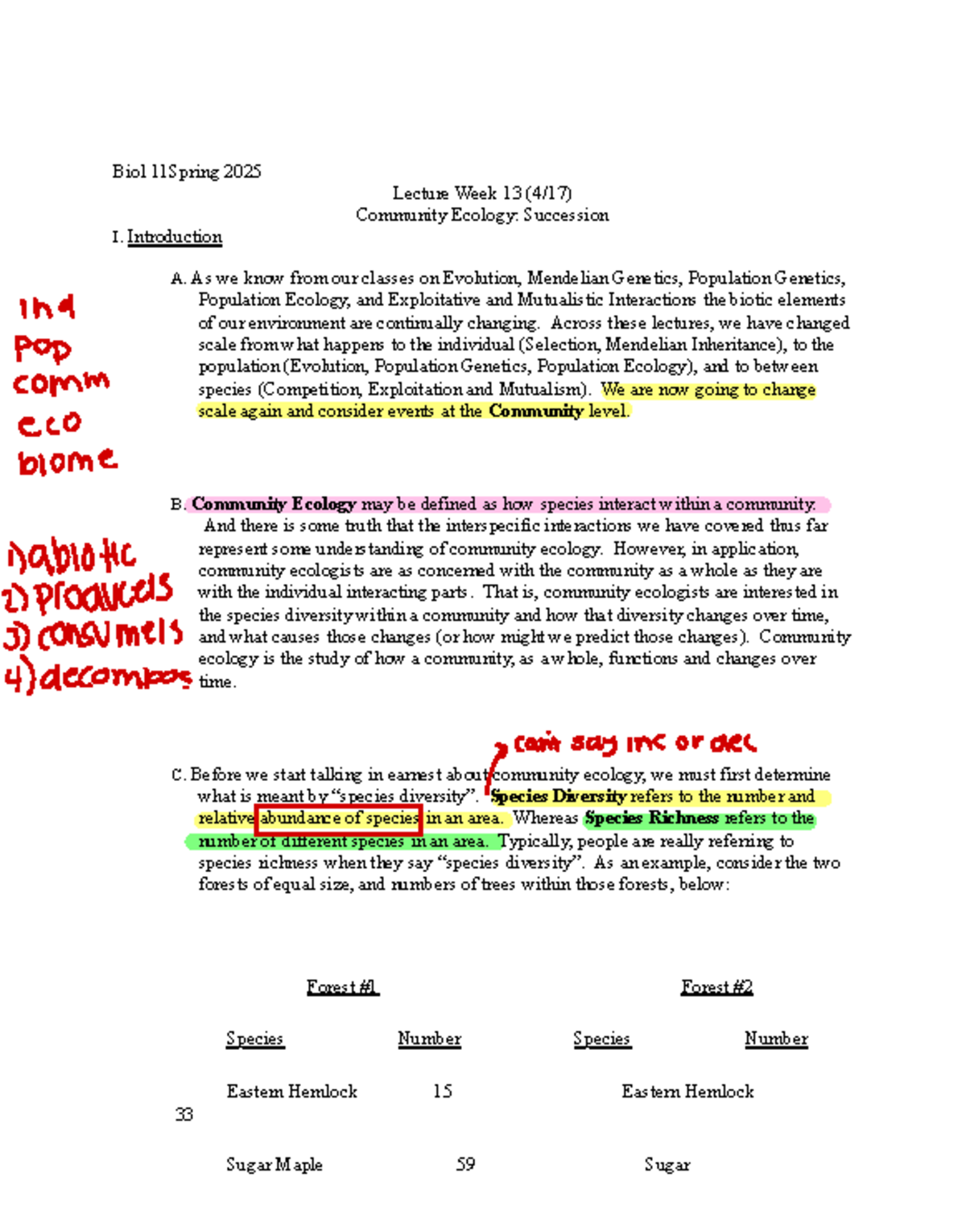 Biol 11 Spring 2025 Lecture Week 13: Community Ecology & Succession ...