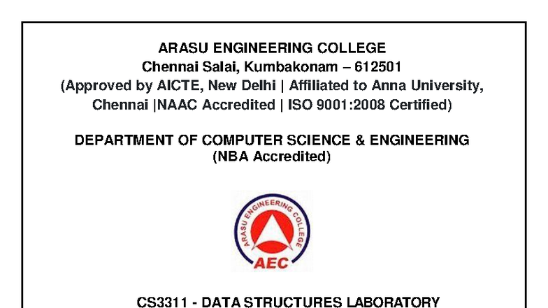 CS3311 Data Structures Laboratory Manual - Semester R 2021 - Studocu
