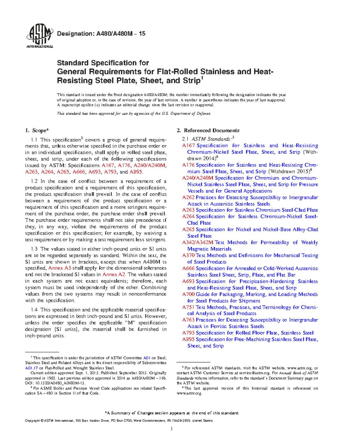 ASTM A480/A480M-15: Standard Specs for Stainless Steel Plate & Sheet ...