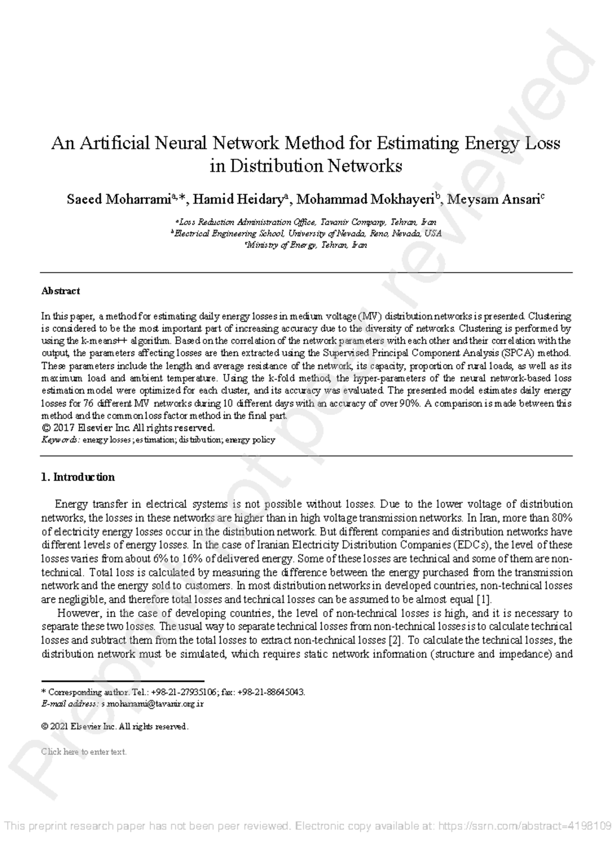 An Artificial Neural Network Method for Estimating Energy Loss in ...