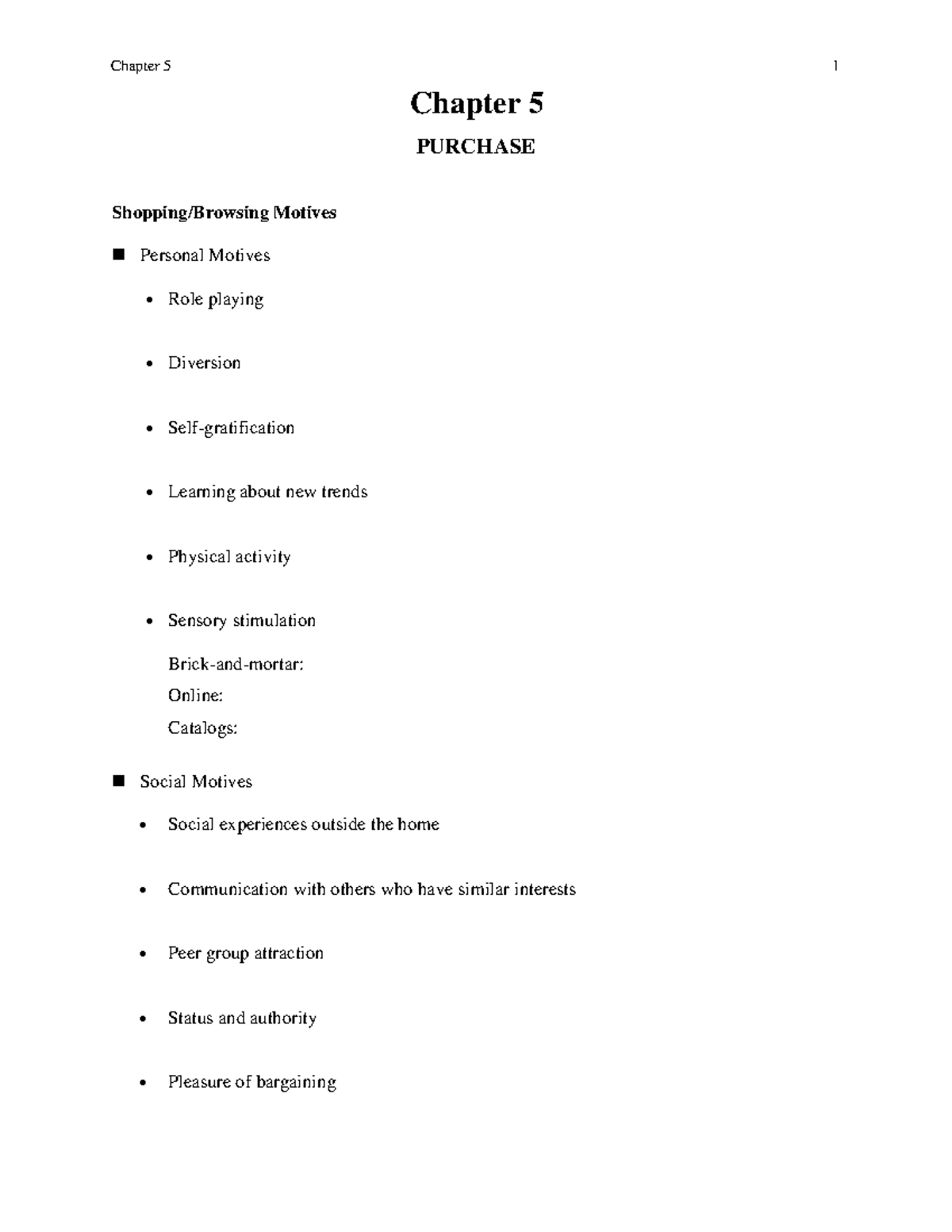 Handout CH05 - Chapter 5 1 Chapter 5 PURCHASE Motives Personal Motives ...