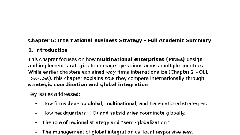 Chapter 5: International Business Strategy Overview and Key Insights ...