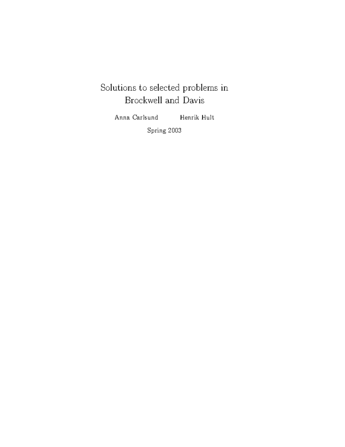 Solutions - solution - Solutions to selected problems in Brockwell and ...