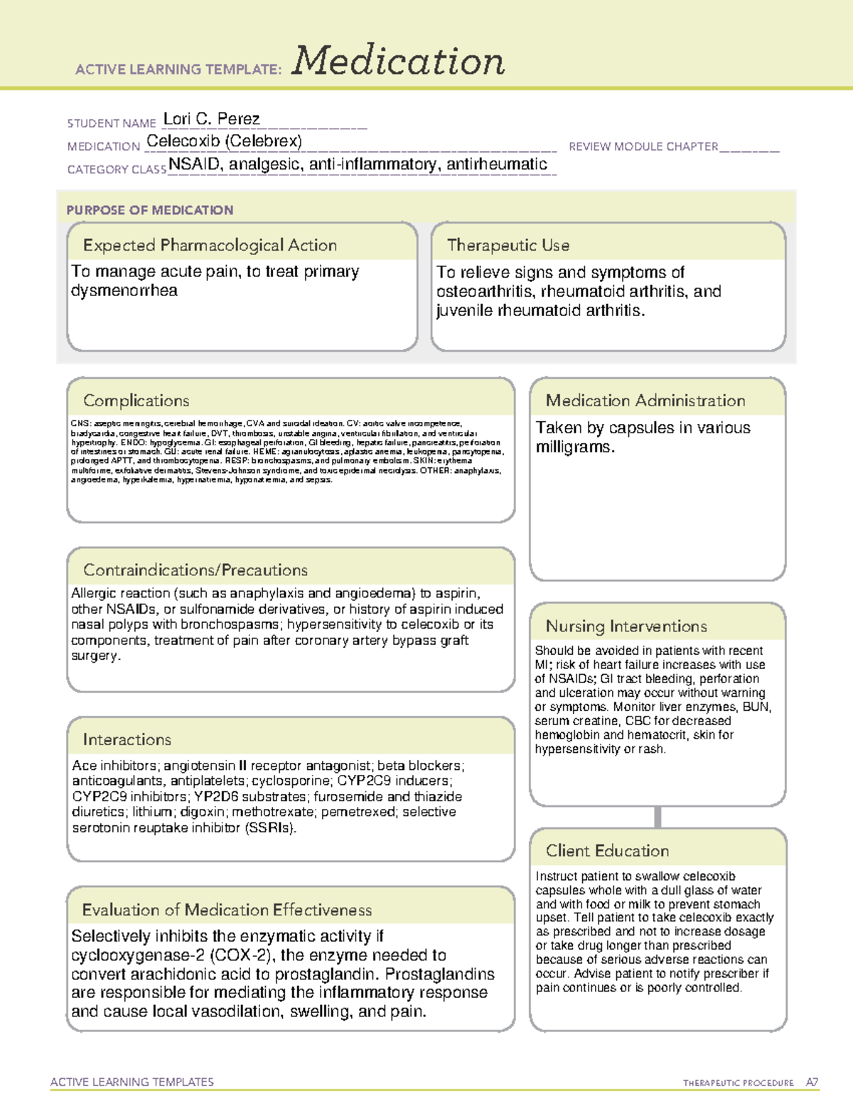 Celecoxib (Med Card) - Active Learning Template for NSAIDs - Studocu