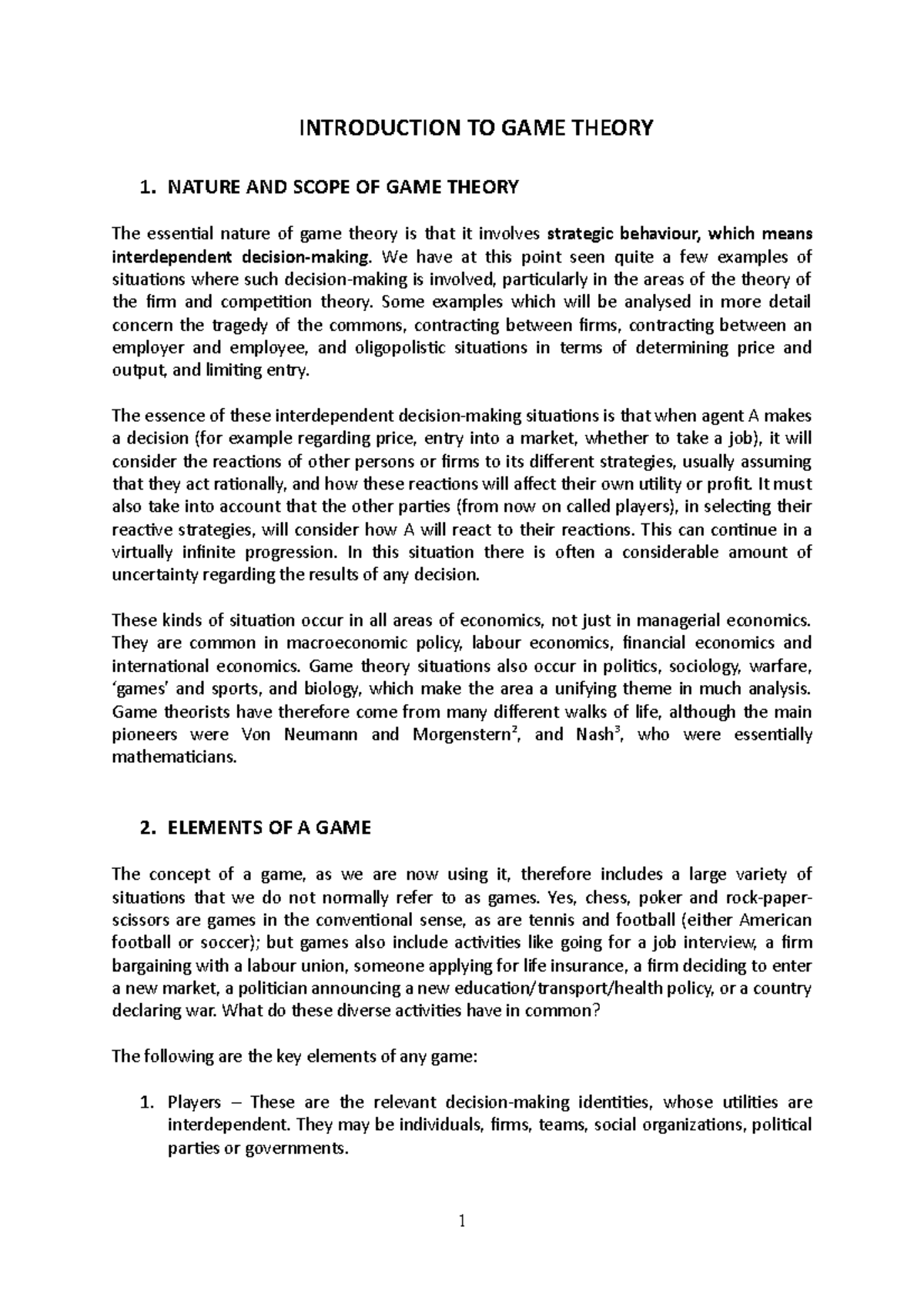 Introduction to Game Theory (ECON 101) - Key Concepts and Elements ...
