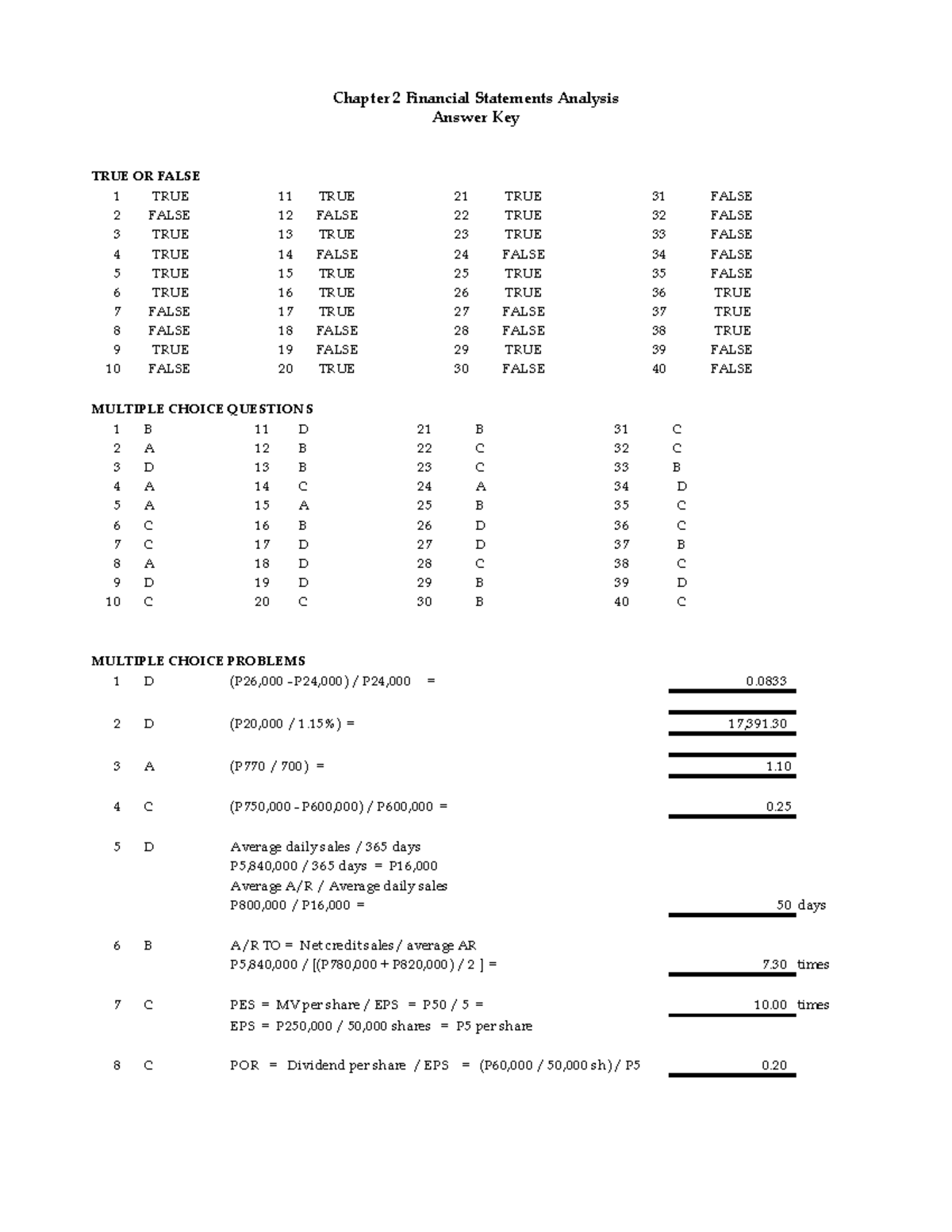 02 Financial Statements Analysis Answer Key & Solutions - Studocu