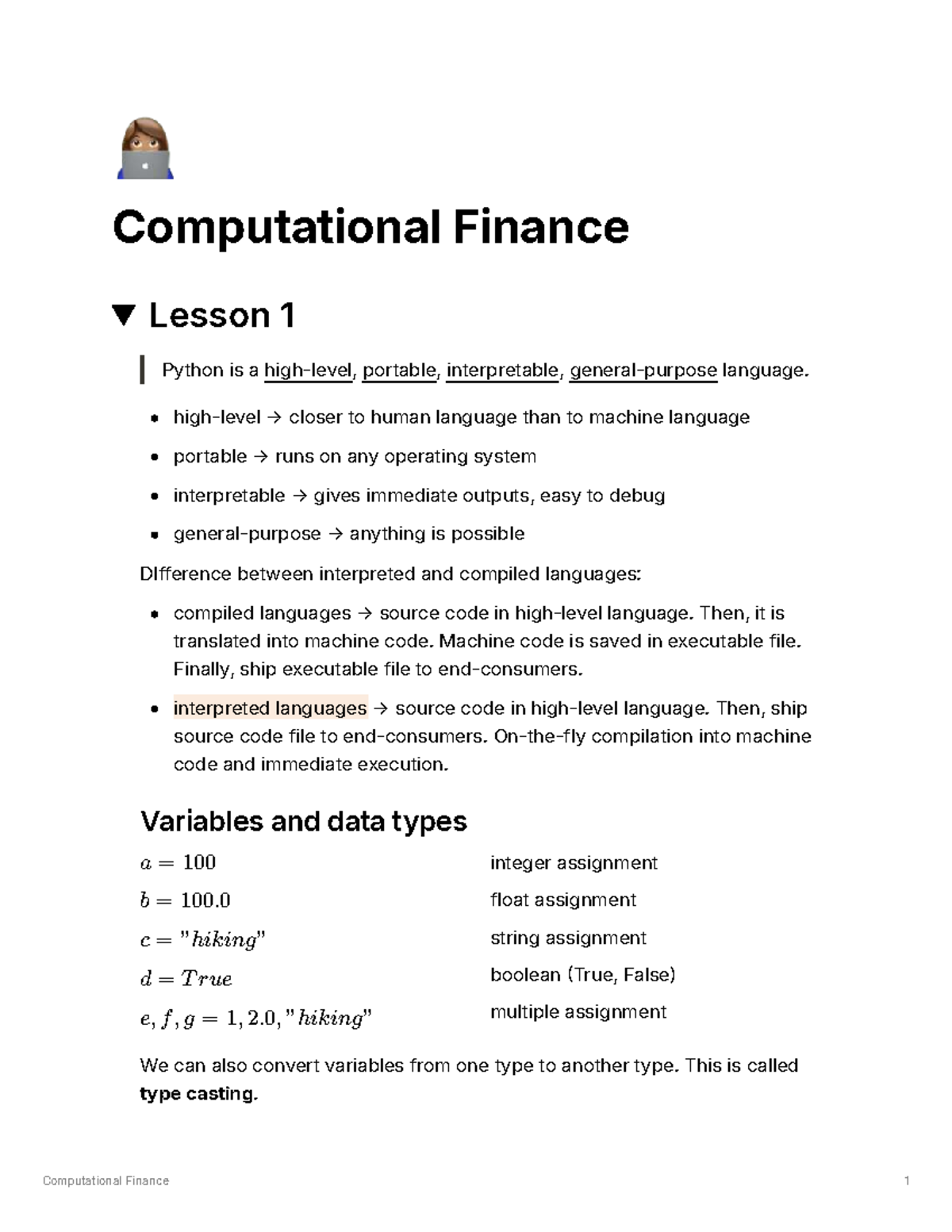 Computational Finance Notes: Lesson 1 to 20 Overview - Studeersnel