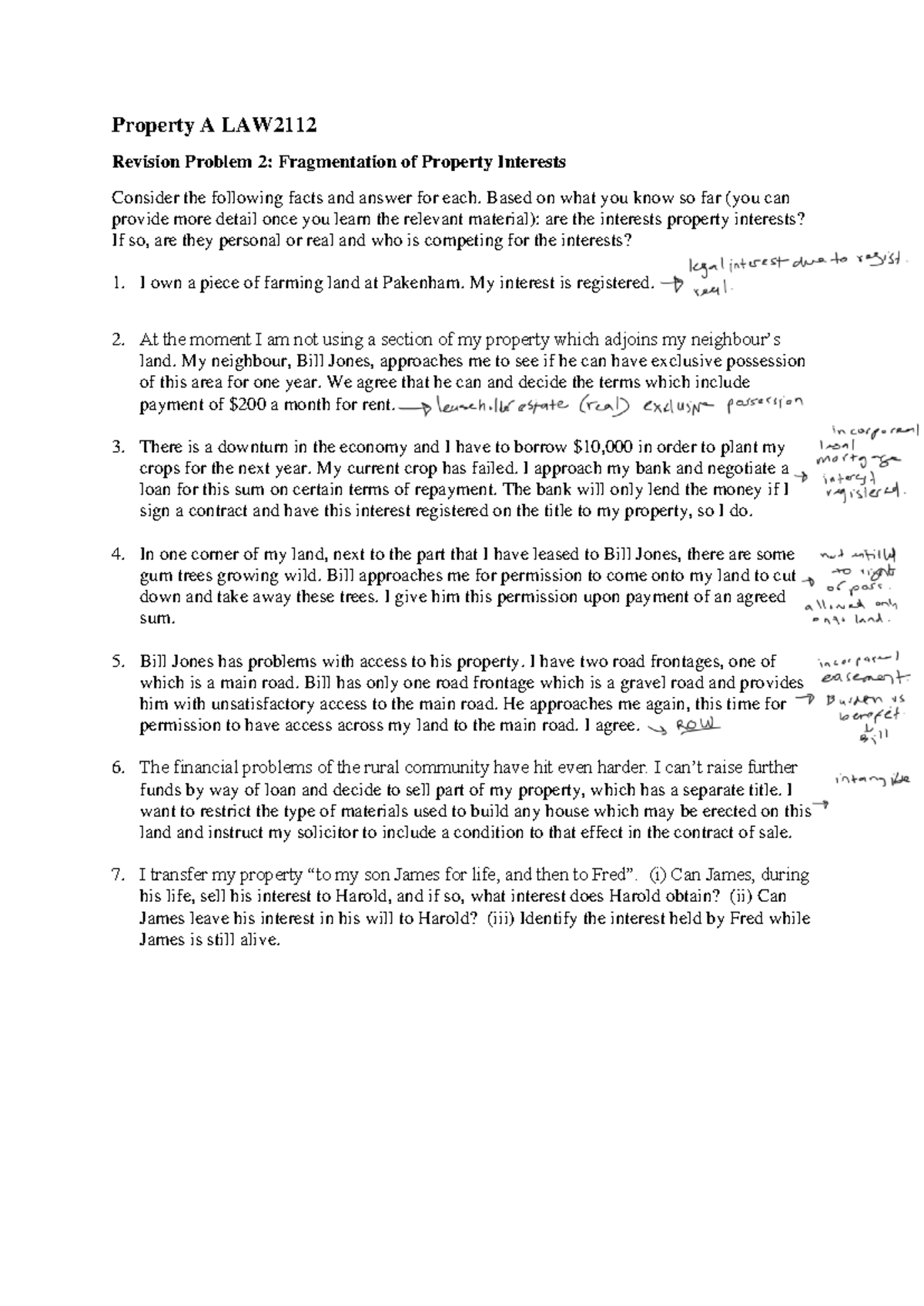 Revision Problem 2 Fragmentation of Property Interests - Property A LAW ...