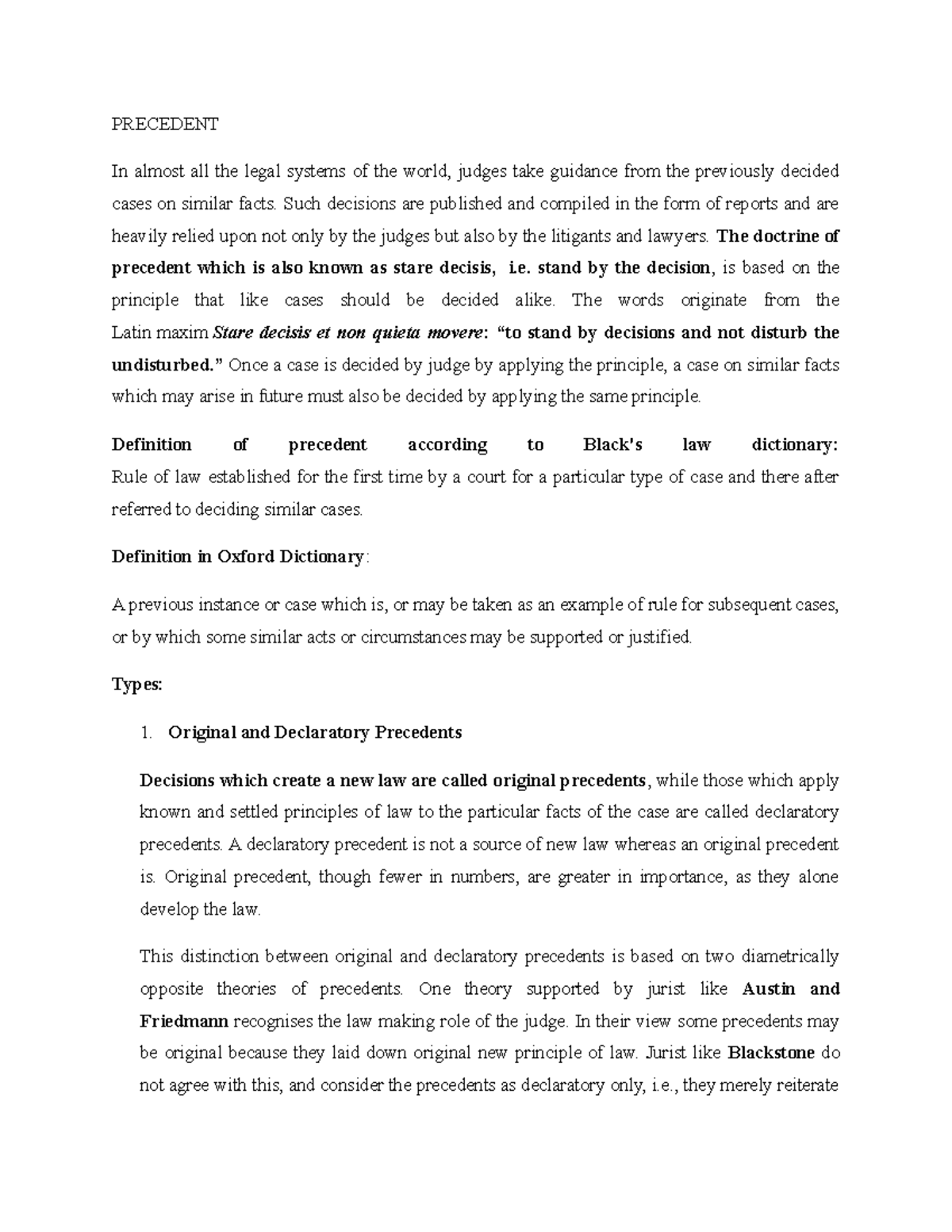 Precedent - Comprehensive Lecture Notes for Legal Studies (KLS 101 ...