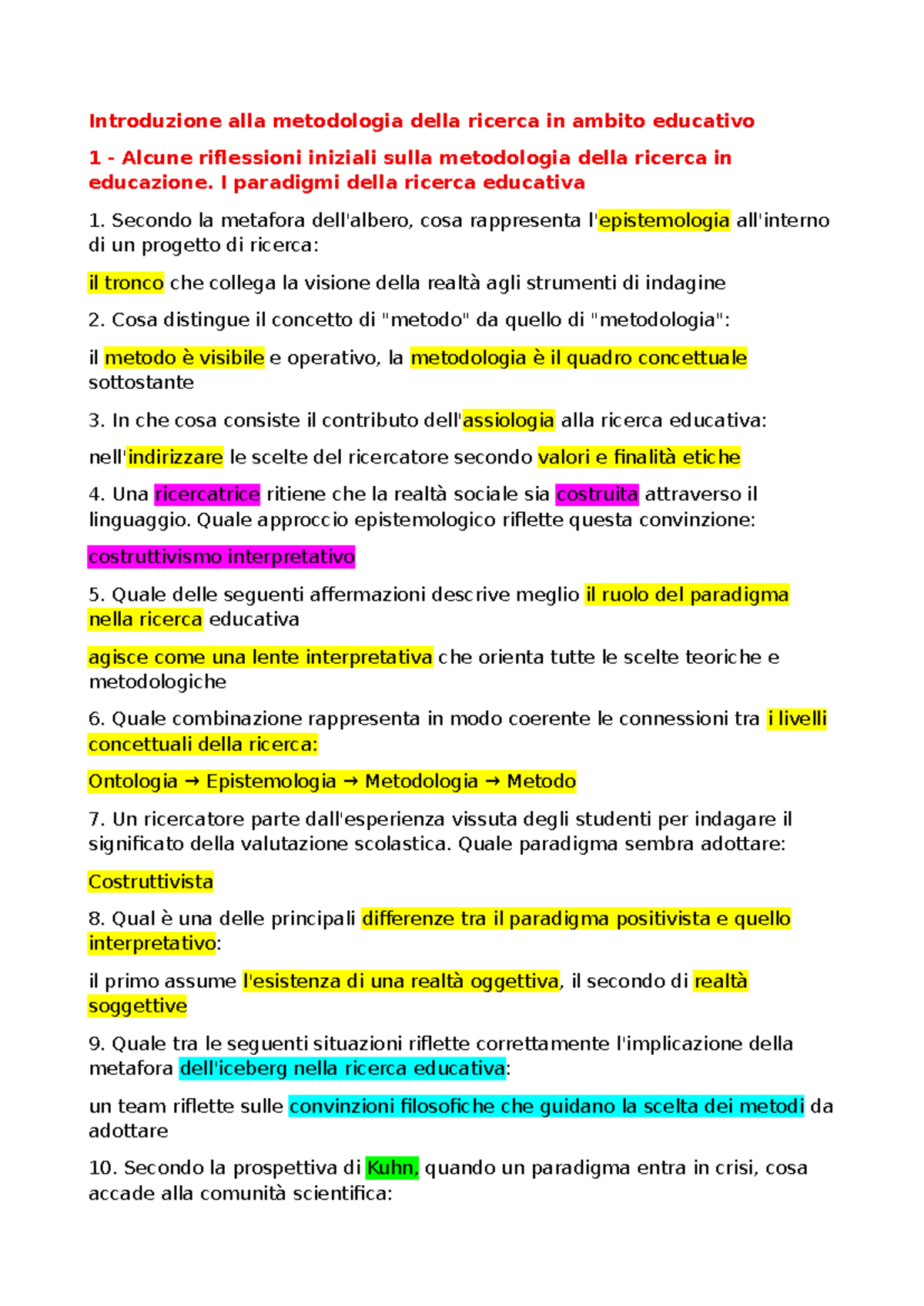 Metodi e Tecniche della Ricerca Educativa per la Prima Infanzia - Studocu