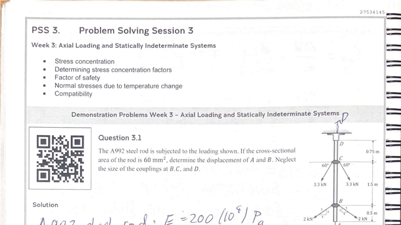 PSS 3 - ENGG2400 - Problem Solving Session on Axial Loading and ...