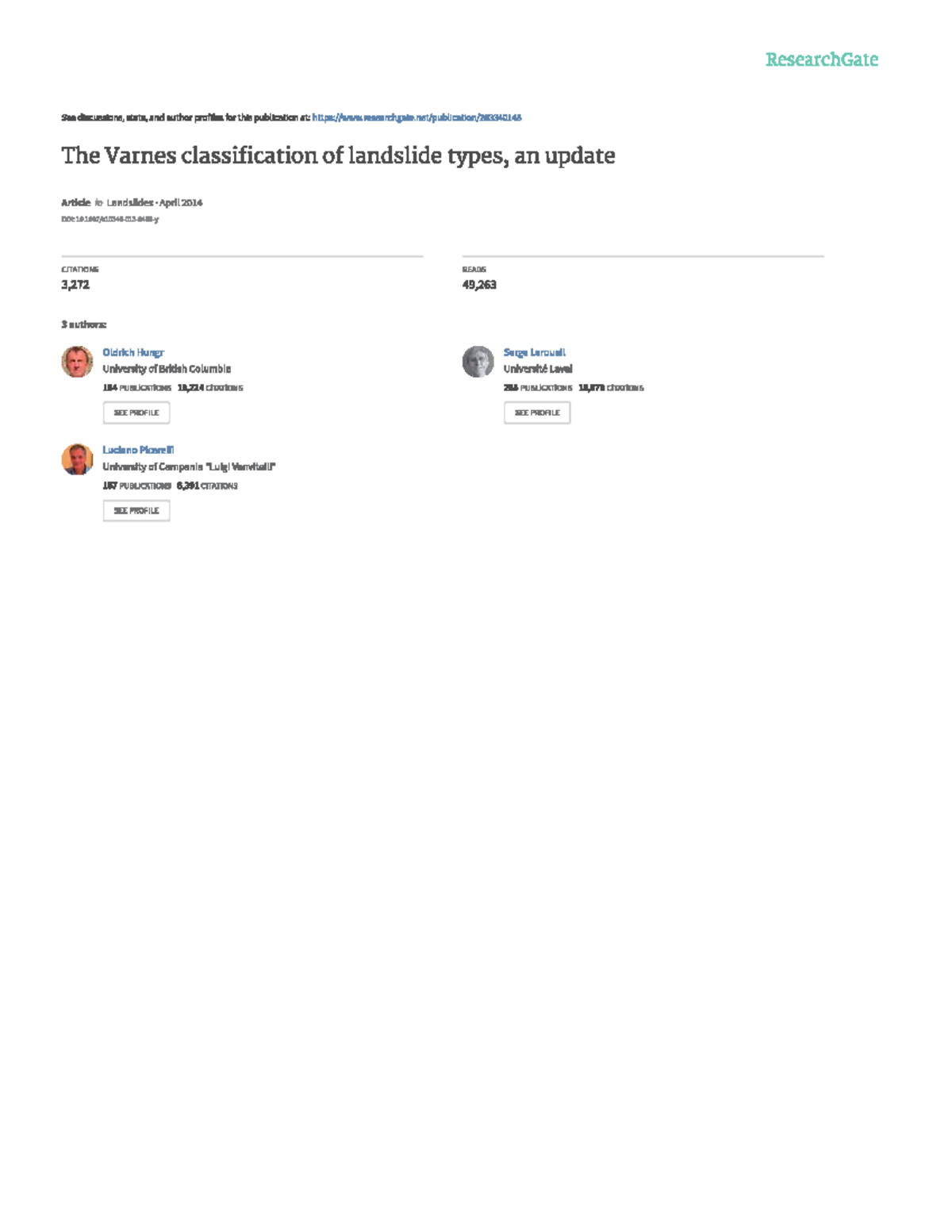 2014 Update on the Varnes Classification of Landslide Types - Studocu