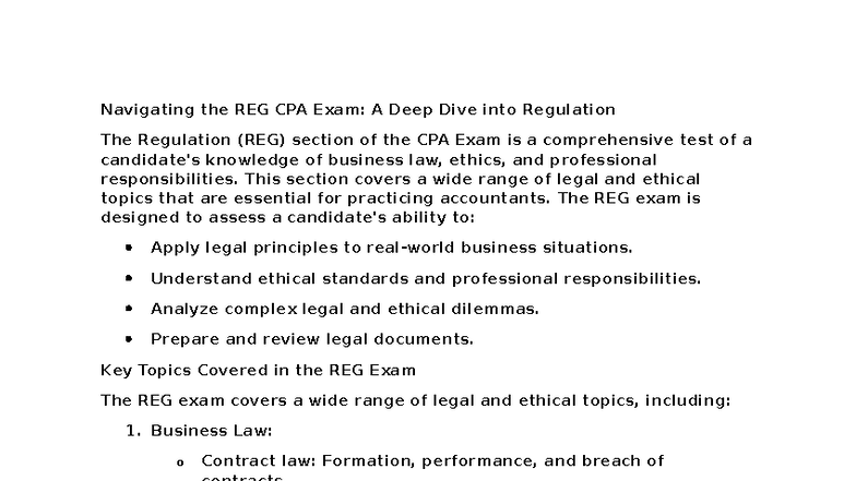 REG CPA Exam: Comprehensive Overview and Preparation Strategies - Studocu