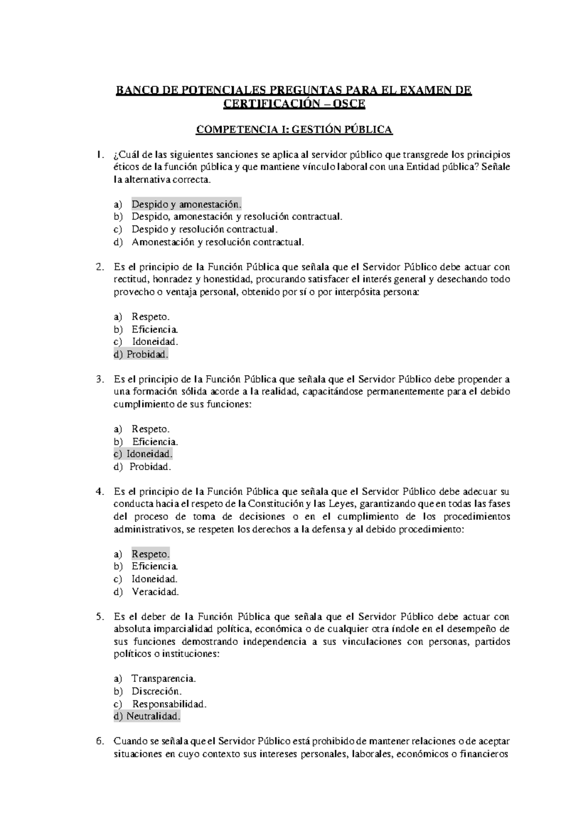 Banco de Preguntas de Examen para Certificación OSCE con Respuestas - Document Preview
