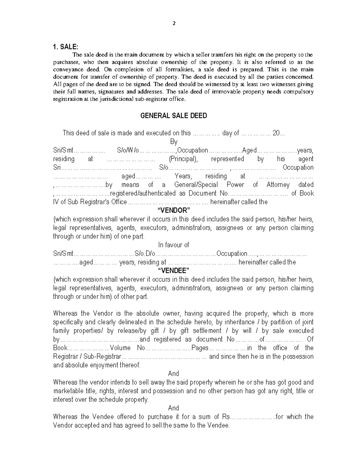 Sample Sale Deed Document - Property Transfer Guidelines - Studocu