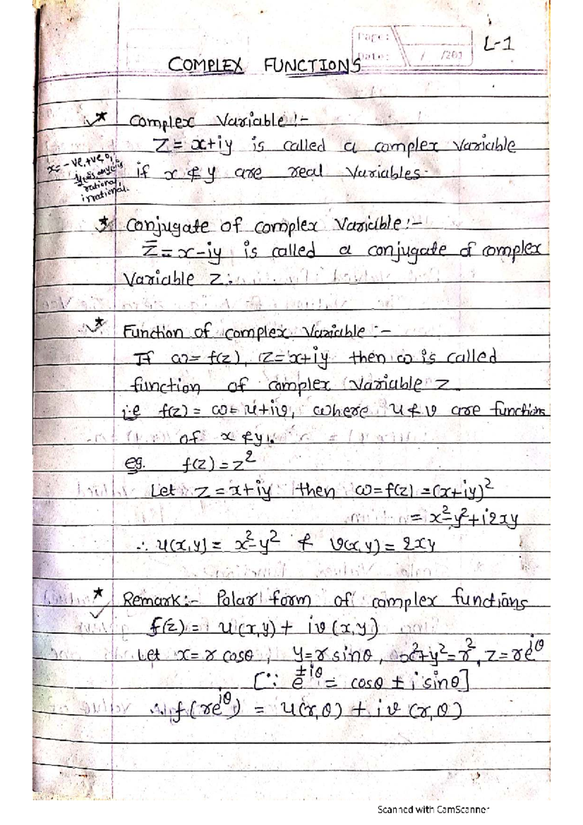 Complex Functions and Variables: A Study Guide for 030634 - Studocu