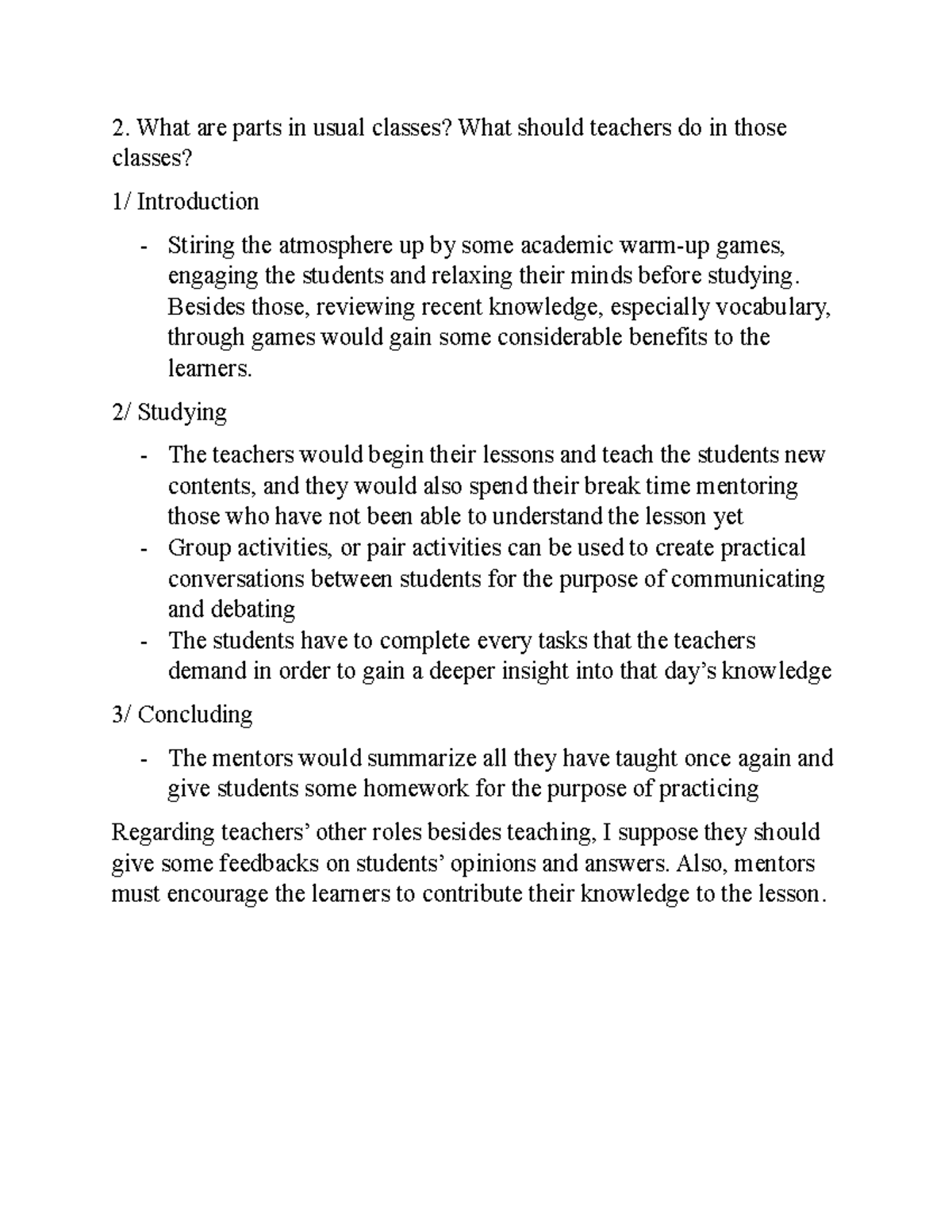 2. Roles and Activities in Usual Classes: A Guide for Teachers - Studocu
