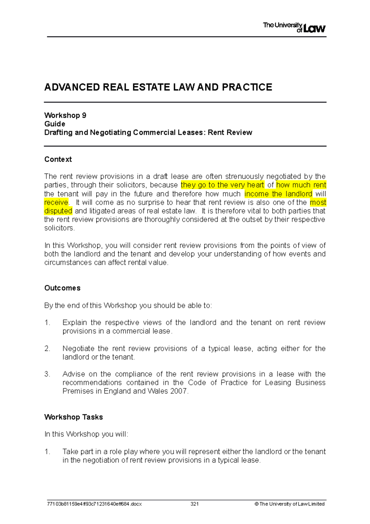RE - Rent Review - Guide - ADVANCED REAL ESTATE LAW AND PRACTICE ...
