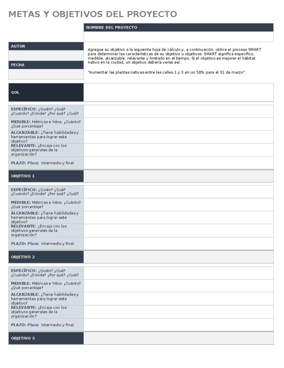 IC Project Goals and Objectives - METAS Y OBJETIVOS DEL PROYECTO NOMBRE ...