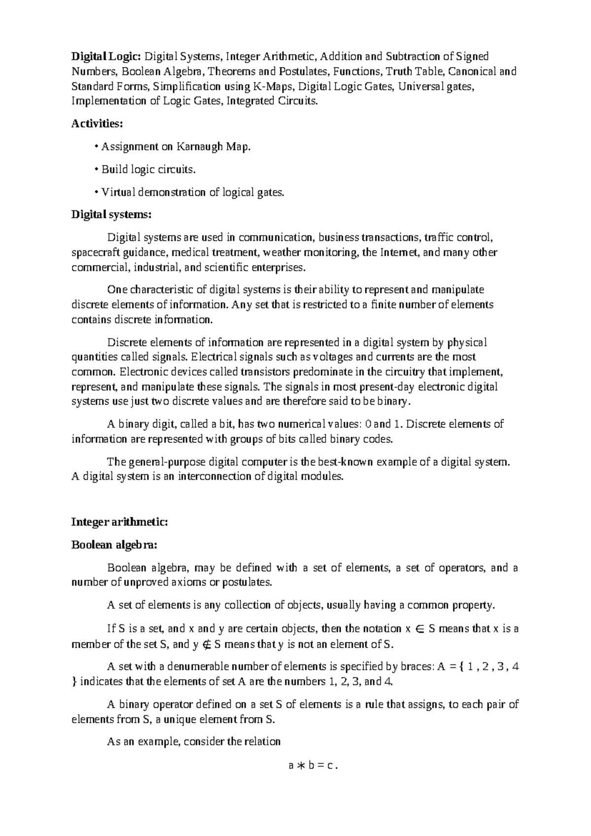 CS25C06 Digital Logic: Integer Arithmetic, Boolean Algebra & Logic ...