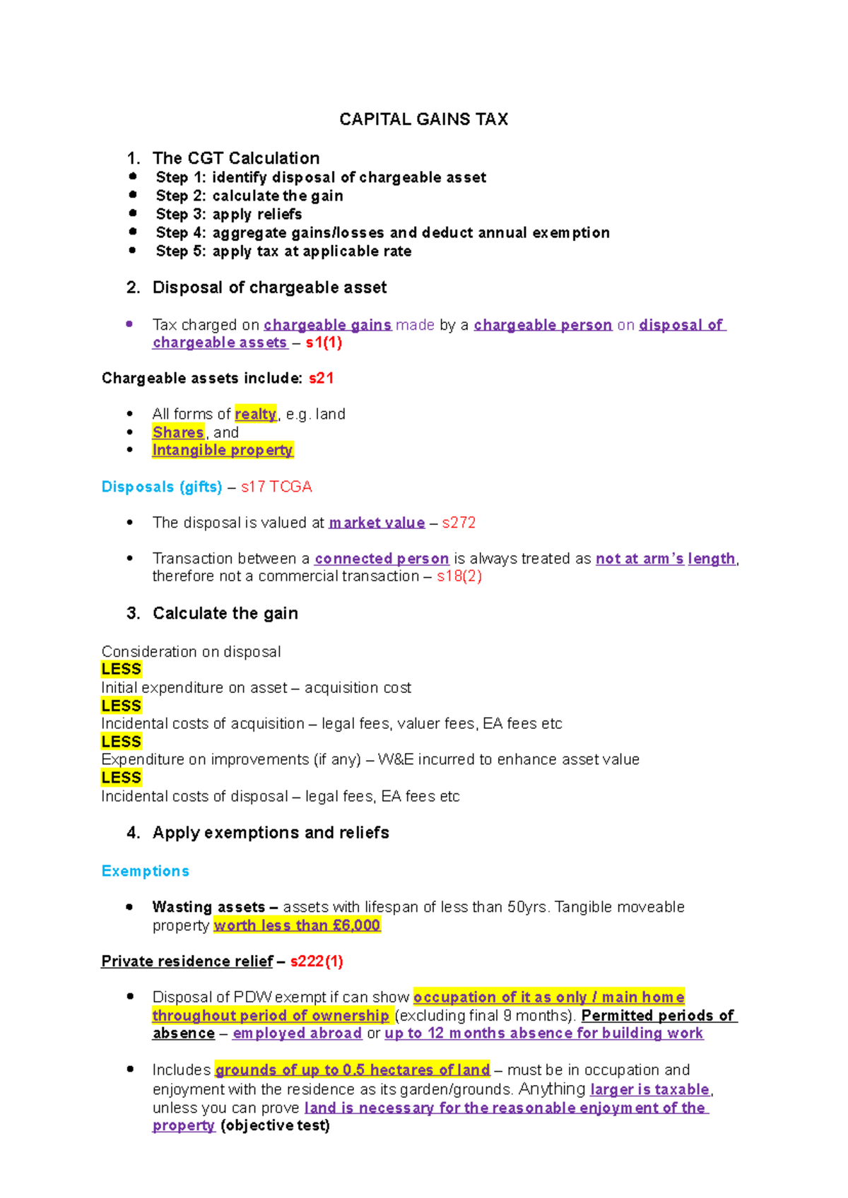 Capital Gains Tax - Summary Business Law and Practice - CAPITAL GAINS ...