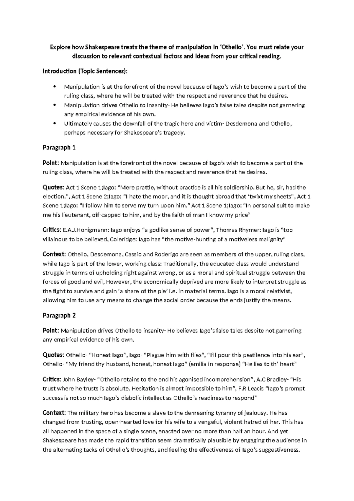 ENG101: Analysis of Jealousy in Shakespeare's Othello - Studocu