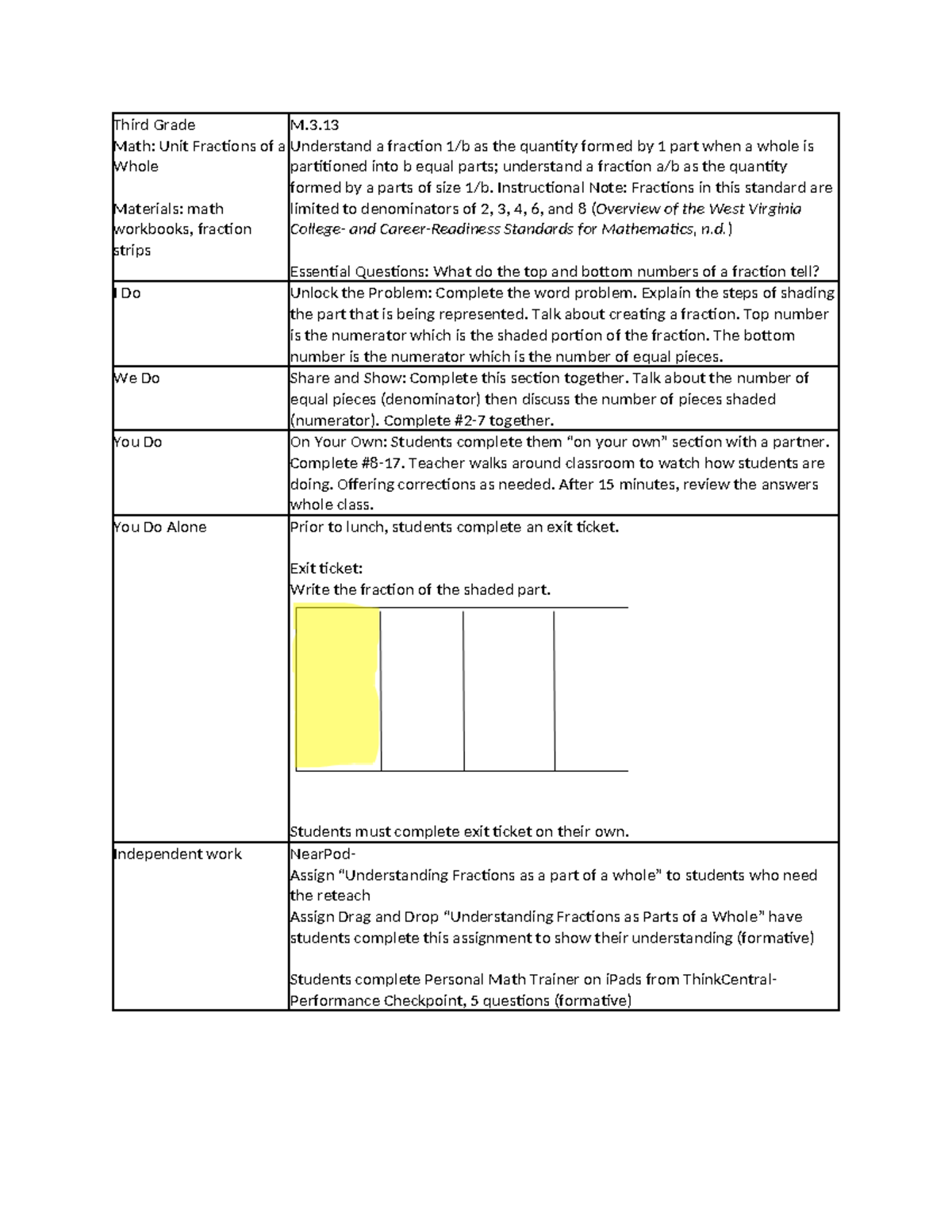 Designing Curriculum and Instruction II- Task 3 - Third Grade Math ...