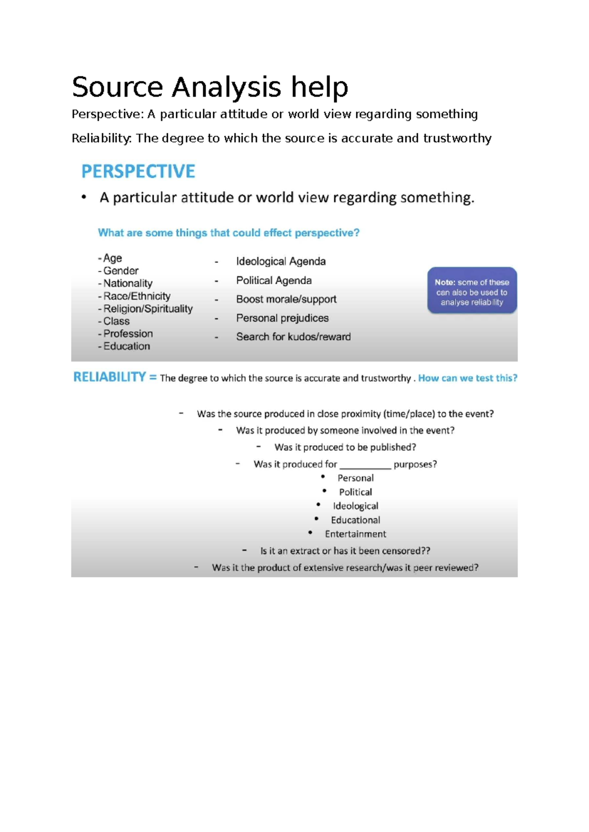 Source Analysis Cheat Sheet: Key Concepts & Tips for Success - Studocu