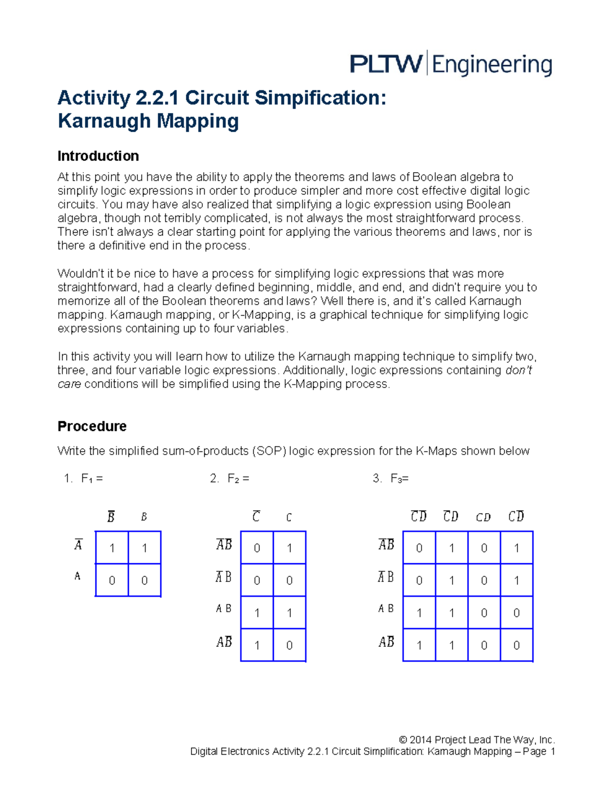 2.2.1.A KMapping Simplification - Activity 2.2 Circuit Simpification ...