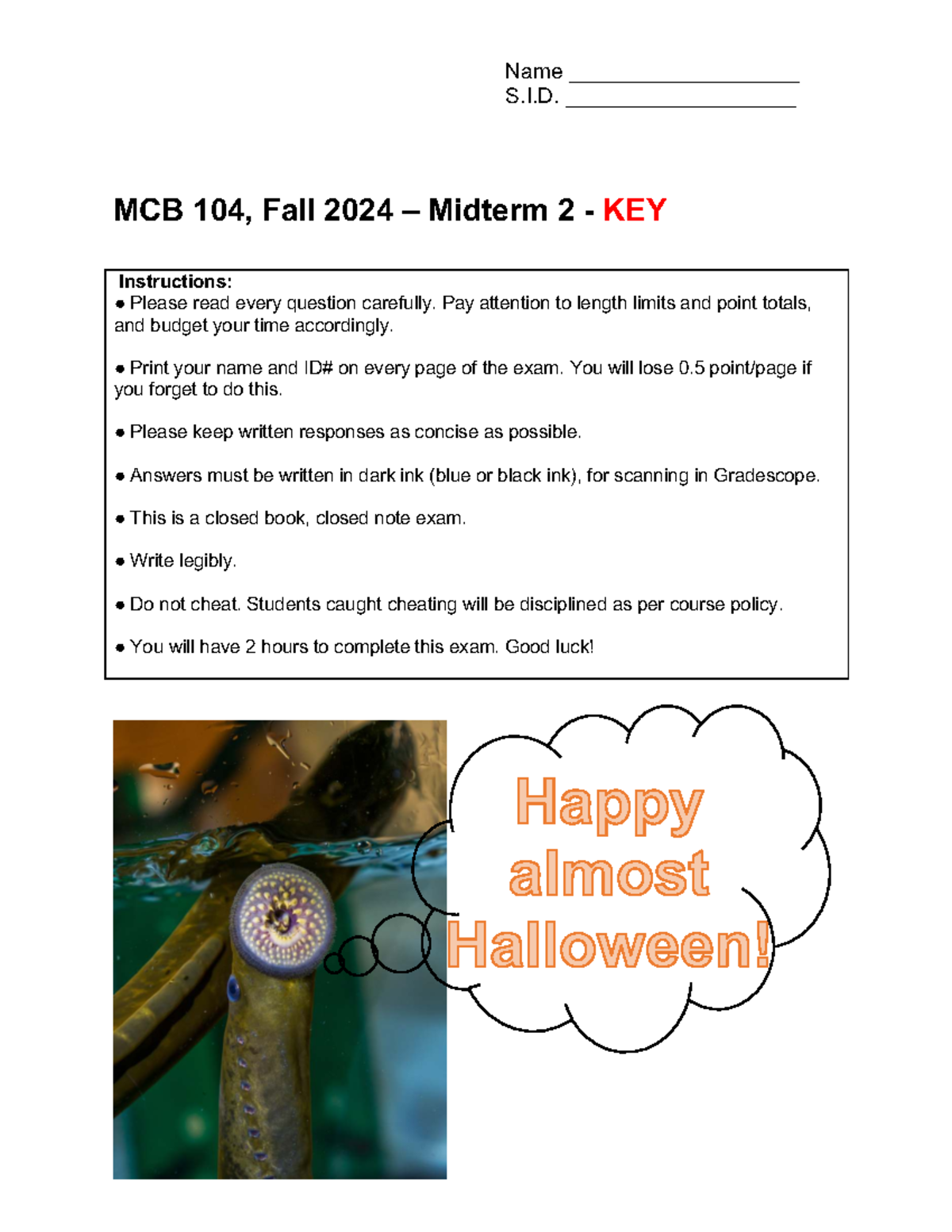 Genomics Practice Exam B Key (MCB 104, Fall 2024) - Studocu