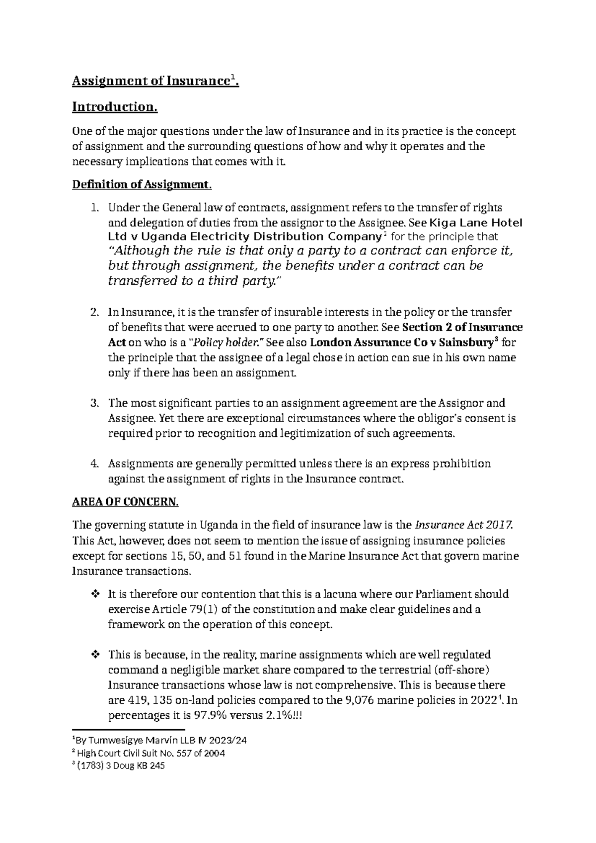 Assignment of Insurance Policies: Legal Framework & Implications - Studocu