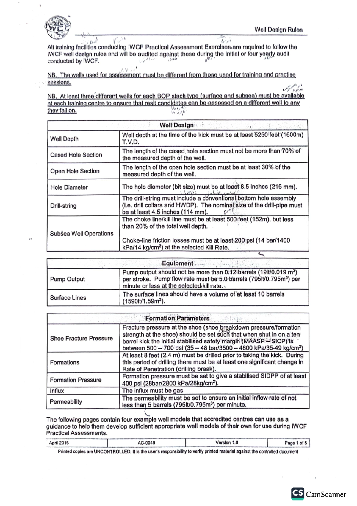 IWCF Practical Assessment Well Design Rules and Guidelines - Studocu