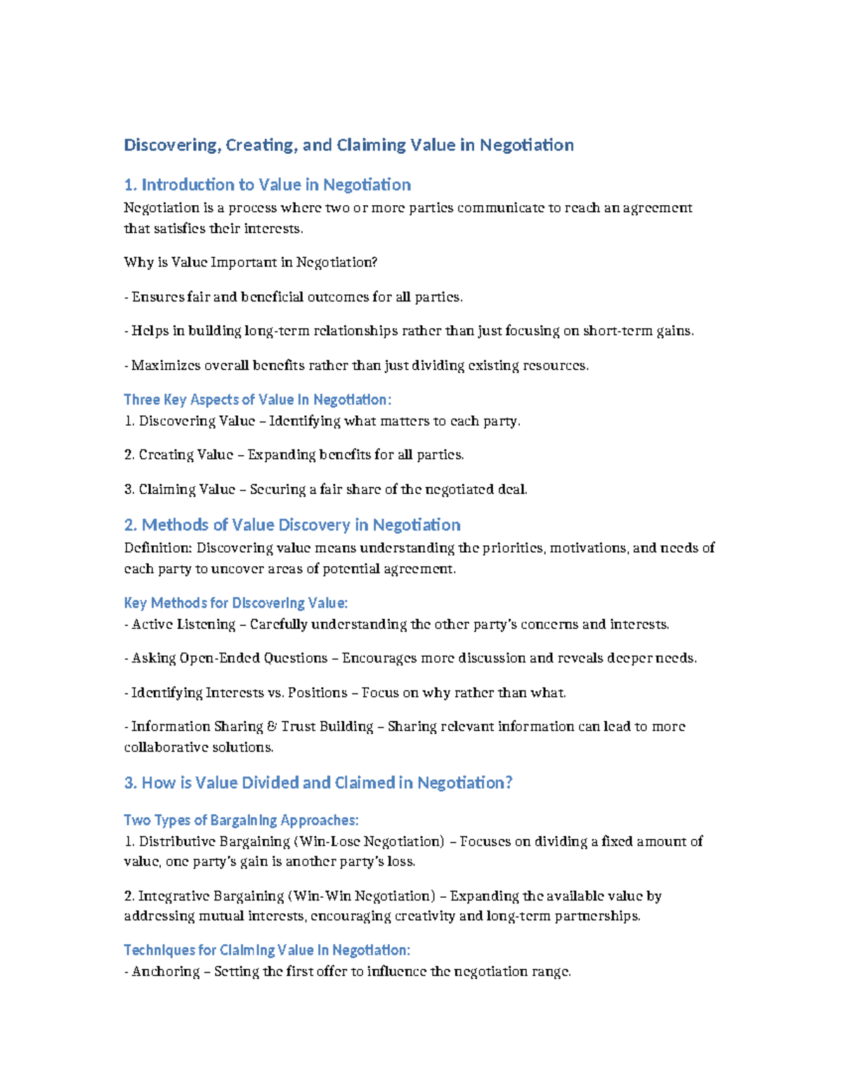Negotiation Value Creation: Discovering, Claiming, and Maximizing ...