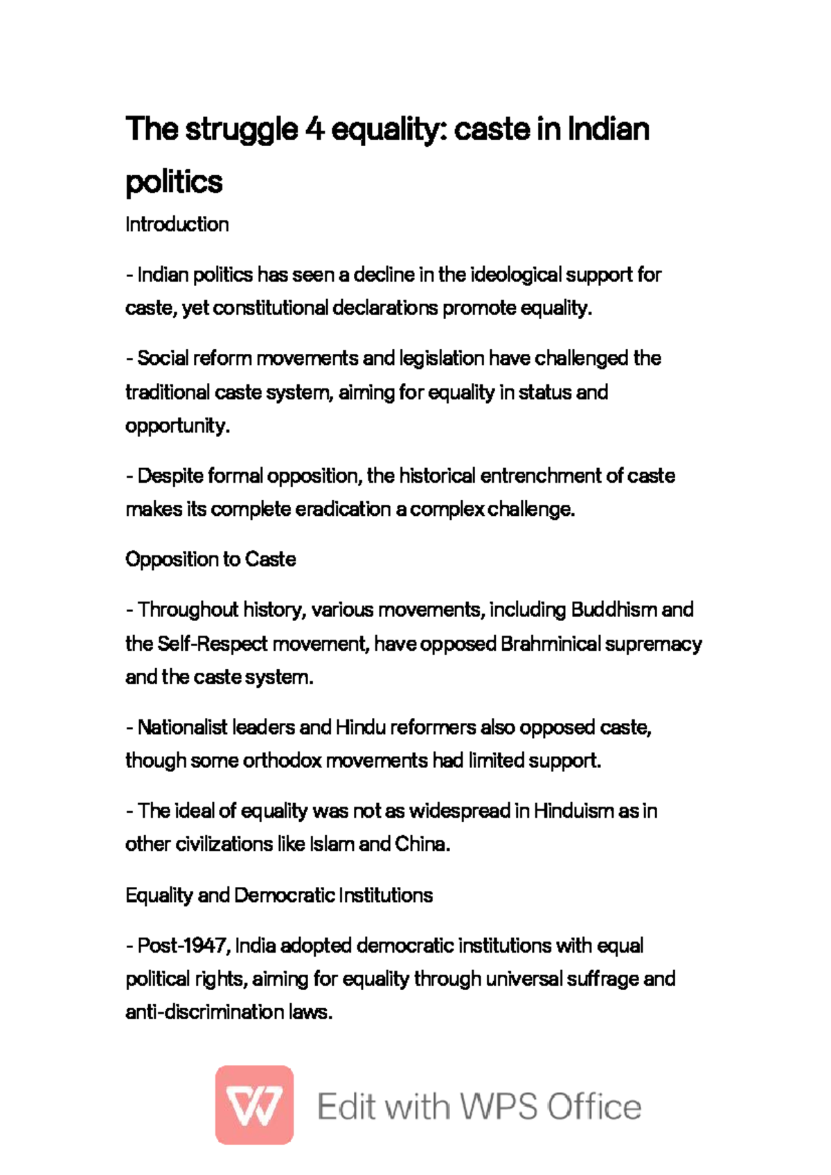 Caste and Equality in Indian Politics: An In-Depth Analysis (POL 101 ...