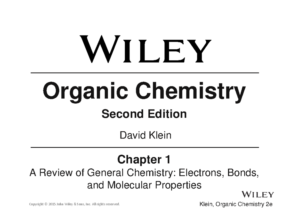 Chapter 1 - Lecture notes 1-2 - Organic Chemistry Second Edition ...